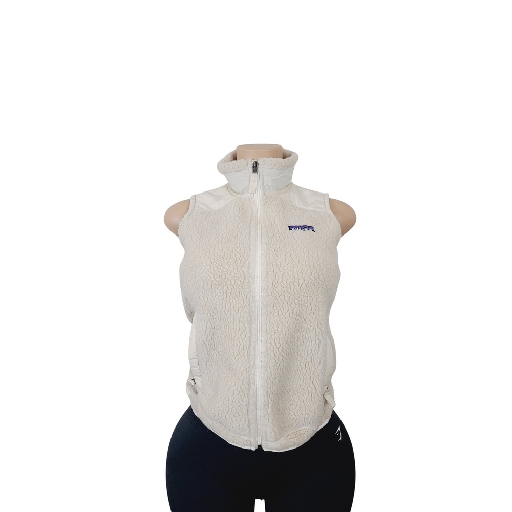 Patagonia Fleece Vest Zipper Front Stand-Up Collar Women Size S Cream Colo